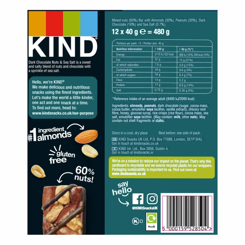 Kind Dark Chocolate Nuts & Sea Salt, 12 x 40g